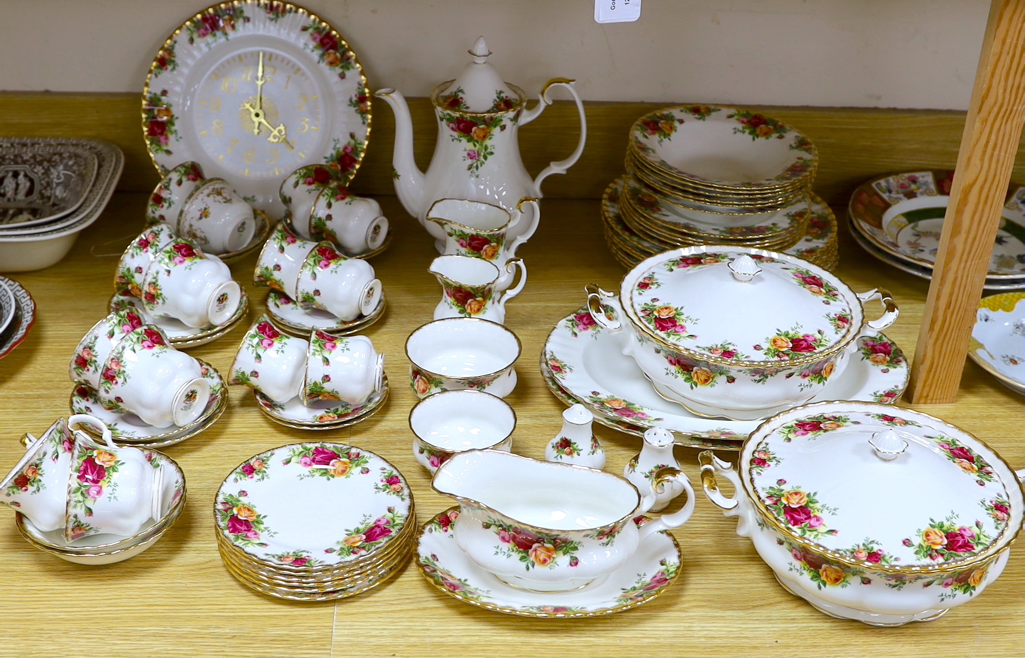 A Royal Albert Old Country Rose dinner service and tea service including trios, tureens and oval dishes